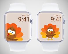 two smart watches showing the time on each watch face, with an image of a turkey