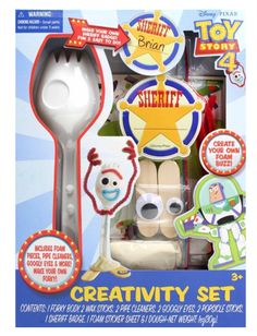 the toy story creativity set includes toys such as toothbrushes, spoons and more