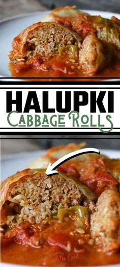 an image of halupki cabbage rolls on a plate with the words halupki cabbage rolls above it