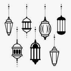 the silhouettes of hanging lanterns are shown in black on a light gray background,