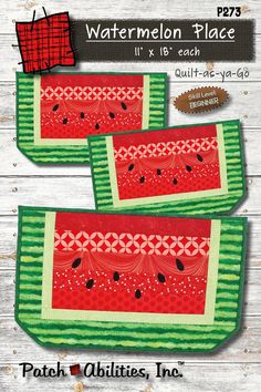 Watermelon Place Downloadable Pattern by Patch Abilities Watermelon Quilt, Juicy Watermelon, Picnic Tables, Placemats Patterns, Quilt Stores, Dining Room Tables, Quilted Table Runners, Room Tables, Hand Embroidery Stitches