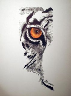 an orange eye is seen in this artistic drawing