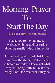 a purple background with the words, morning prayer to start the day and an image of a