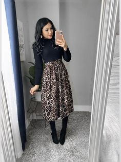 Modest Winter Outfits, Cute Modest Outfits, Long Skirt Outfits, Outfits Modest, Leopard Print Skirt, Elegante Casual, Affordable Dresses, Modest Fashion Outfits, Work Outfits Women