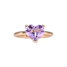 Rose de France Heart Solitaire Ring 14k Rose Gold Solitaire Jewelry For Promise, Rose Gold Solitaire Ring For Valentine's Day, Promise Solitaire Jewelry In 14k Rose Gold, Timeless 14k Gold Amethyst Ring For Anniversary, Solitaire Promise Jewelry In 14k Rose Gold, 14k Rose Gold Solitaire Promise Ring, 14k Gold Solitaire Heart Ring For Promise, 14k Rose Gold Promise Jewelry, Heart-shaped Amethyst Wedding Ring In Fine Jewelry Style