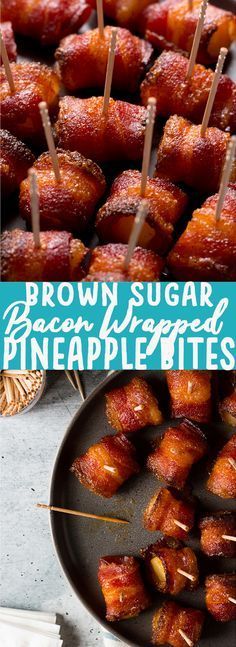 brown sugar and pineapple bites on skewers with toothpicks in them