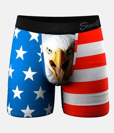 Shinesty® The Mascot Stretch Boxer Briefs - Blue/White/Red Medium, Men's Redwhiteblue Photo Real eagle and stars and stripes printed Modal blend 6 boxer briefs with fly 4-way stretch fabric Elasticized waistband Ball Hammock® for enhanced support Moisture wicking No itch stitching. 95% Modal 5% Spandex. Machine wash with like colors delicate cycle. Do not bleach. Hang dry. Do not iron. No fabric softener.. MEN'S BOXER SHORT SIZE CONVERSION CHART Boxer Size S M L XL XXL Waist Size 29-33 33-36 36-40 40-43 43-45 *Conversion sizes may vary. Measurements based on size medium. Apparel & Accessories Mens Pouch, Internet Shopping, Mens Boxer Shorts, Eagle Print, Mens Boxers, Pull & Bear, Boxer Shorts, Boxer Briefs, Long Legs