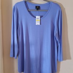 Jm Collection 3/4 Sleeve Iris Color Tunic Tee Top New With Tags. Soft, Comfy, And Casual. Round, Scoop Neckline, 3/4 Sleeves. The Bottom Hem Is Rounded Front And Back. Back Length Is 28: Size M. Pretty Color Is Periwinkle Blue Named "New Iris". Blue Relaxed Fit Top With Half Sleeves, Light Blue Casual Top With 3/4 Sleeves, Blue Half Sleeve T-shirt For Spring, Casual Blue 3/4 Sleeve T-shirt, Casual Blue T-shirt With 3/4 Sleeves, Blue Names, Periwinkle Blue, Pretty Colours, Scoop Neckline