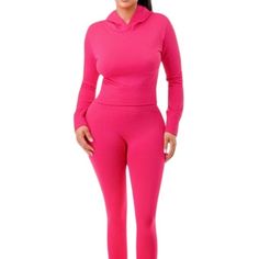 Fuchsia Two Piece Set Brand New! Includes Leggings And Hoodie! Pink Stretch Activewear For Fall, Fall Stretch Pink Activewear, Pink Fall Activewear For Workout, Pink Activewear For Fall Workouts, Pink Fall Workout Activewear, Aerie Leggings, Cream Pants, Lululemon Align Pant, Liquid Leggings