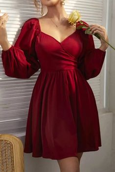 Tight Dress Short, Pretty Dresses Casual, Classy Short Dresses, Party Dress Classy, Long Sleeve Ruffle Dress, Looks Party, Red Dress Short, Party Dress Short