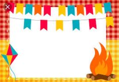 an image of a campfire with buntings and flags on the banner above it