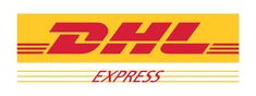 the dhl express logo is shown in red and yellow