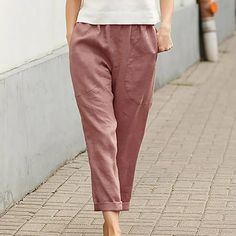 Women's Elastic Waist Casual Pants Solid Color Large Pocket Cotton Linen Straight Pants Features: 1.It is made of high quality materials,durable enought for your daily wearing. 2.Perfect Match with you, etc. 3.Great for party,Daily,Beach,I am sure you will like it. 4.Put on this pants to make you look more beauty. 5.Every day with it is super happy. Product Description: Season:Summer Gender: Women Occasion:Daily Material:Polyester Pattern Type:printing Length:Long Thickness:Standard Package include:1PC Women Pants Size: 4XL.  Color: Red.  Gender: female.  Age Group: adult. Cotton Linen Trousers, Capri Cargo Pants, Casual Linen Pants, Cotton Linen Pants, Linen Casual, Weave Style, Straight Trousers, Pantalon Large, Loose Pants