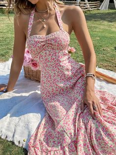 Floral Print A line Dress with Shirred Ruched Bust - Multicolor / L Girly Dresses, Womens Floral Dress, Spring Dresses, Pretty Dresses, Pretty Outfits, Fashion Inspo Outfits, Cute Dresses, A Line Dress, Dresser