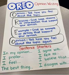 a piece of paper with writing on it that says, oreo opinional writing