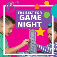 the best for game night poster with two children playing in front of a board game