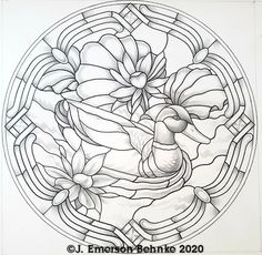 a circular stained glass window with flowers in it