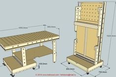 the plans for a table and bench are shown