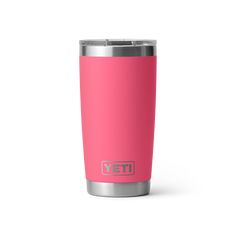 a pink yeti cup with the word yeti on it