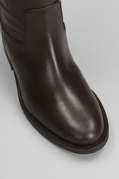 in dark brown leather, Made in Italy, almond toe, leather sole, 80mm wedge, 100% leather Classic Brown Boots With Leather Lining, Classic Brown Plain Toe Boots, Formal Brown Closed Toe Boots, Classic Brown Boots With Leather Sole, Brown Goodyear Welted Boots For Office, Elegant Brown Office Boots, Elegant Brown Boots For Workwear, Elegant Brown Workwear Boots, Classic Brown Boots For Business Casual