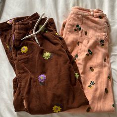 Two Urban Outfitters Trousers. -Brown: Corduroy, Embroidered Flowers, Stretch Waist With Inner Tie, Pockets, Straight Leg, Uo Brand -Peach; Washed Denim, Embroidered Pineapple/Palm Trees, Pickers, Zip Fly, Straight Leg, Kimchi Blue (Bought At Uo) Unworn But Without Tags. Smoke-Free/Pet-Free Home. I Love To Discount Bundles!! Trendy Cotton Bottoms With Floral Embroidery, Trendy Cotton Floral Embroidered Bottoms, Spring Pink Pants With Floral Embroidery, Pink Floral Embroidered Pants For Spring, Urban Outfitters Cotton Bottoms, Cute Pink Relaxed Fit Bottoms, Cute Brown Bottoms For Spring, Cute Brown Spring Bottoms, Urban Outfitters Cotton Bottoms For Spring