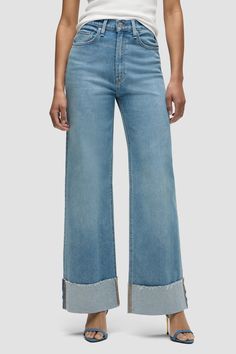 James High-Rise Wide Leg Jean Light Blue Wide Leg Jeans, Blue Wide Leg Jeans, High Rise Wide Leg Jeans, Jumpsuit Skirt, Kick Flares, Trouser Style, Denim Branding, Hudson Jeans, Denim Coat