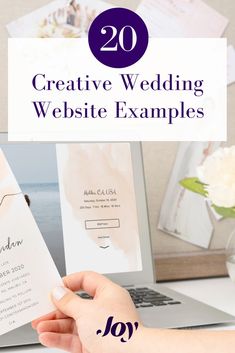 a person holding up a piece of paper with the words creative wedding website examples on it