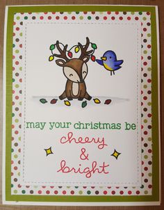 a christmas card with a reindeer and bird on it