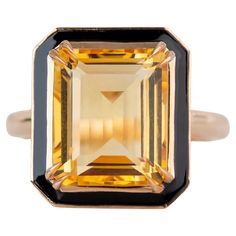 Art Deco Style 6.85 Ct Citrine and Black Enamel 14K Gold Cocktail Ring This ring was made with quality materials and excellent handwork. I guarantee the quality assurance of my handwork and materials. It is vital for me that you are totally happy with your purchases. 14K Solid Rose Gold. with hallmark. Weight: -5.06 Grams (It may vary according to the ring size.) Main Stone Details: -6.85 Ct. Citrine We design the jewelry you buy specifically for you. - We can produce your rings in the gold color you want. Rose Gold / White Gold / Yellow Gold -You can leave a gift note. If you want the gold color to be different and leave a gift note, please let us know in the message section. The item has exceptional lustre and clarity. Sturdy setting. Please feel free to ask every question of the ring’s Luxury Yellow Gold Diamond Ring With Black Enamel, Art Deco Cocktail Ring, Aquamarine Cocktail Ring, Opal Art, Yellow Gold Cocktail Ring, Sapphire Cocktail Ring, Black Opal Ring, Citrine Jewelry, Cocktail Jewelry