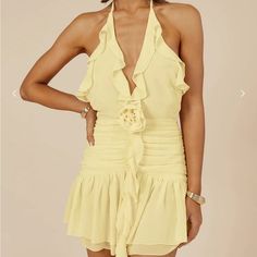 Gorgeous Yellow Color That’s So Flattering And The Cut Is Definitely Sexy. Perfect Condition Never Worn. Yellow Dresses Short, Yellow Pastel Dress, Light Yellow Dresses, Blue And Yellow Dress, Cocktail Dress Yellow, Runaway The Label, Pastel Dress, Revolve Dresses, Mini Cocktail Dress