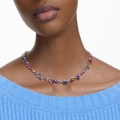 Gema necklace, Mixed cuts, Multicolored, Rhodium plated | Swarovski Swarovski Gemma Necklace, Gema Necklace Swarovski, Colourful Silver Jewelry, Swarovski Gema Necklace, Swarovski Necklace Crystal, Cristal Necklaces, Multi Colour Necklace, Expensive Wishlist, Earrings Business