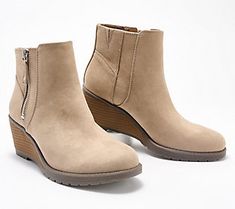 This cool ankle boot will be your go-to style this fall. The outside zipper makes for easy on/off wear and the stacked wedge heel provides all-day comfort and walkability. From Dr. Scholl's. Casual Wedge Boots With Stacked Heel For Fall, Fall Ankle Wedge Boots With Zipper Closure, Casual Wedge Ankle Boots With Stacked Heel, Casual Wedge Boots With Zipper Closure And Round Toe, Casual Wedge Boots With Zipper Closure, Black Honey, Dr. Scholl's, On Off, Wedge Heels