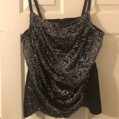 Never Worn, With Tags. Lane Bryant Black Sequin Camisole With Zipper Back. Black Sequined Tank Top, Glamorous Black Tank Top, Black Camisole Tank Top For Party, Black Vest Top For Party, Glamorous Black Tops With Spaghetti Straps, Red Camisole, Lace Camisole Top, Blue Cami, Cream Lace Top