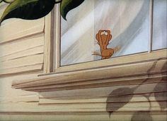 an animated image of a cat looking out the window at another cat sitting in the window sill