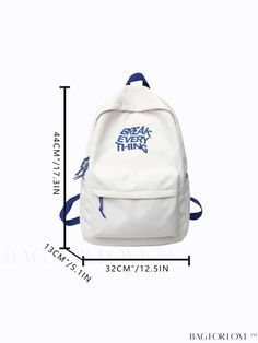 BagForLove - Classic Embroidered Letter Graphic Backpack for Students: Ideal for College, University, and High School Product Description Color White Strap Type Adjustable Details Embroidery Composition 10% Polyester Pattern Type Letter Bag Size Medium Material Polyamide Style Preppy Closure Type Zipper Type Classic Backpack Size Chart INCH CM Handle Height Strap Length Bag Height Bag Width Bag Length 3.1 inch 35.4 inch 17.3 inch 5.1 inch 12.6 inch Handle Height Strap Length Bag Height Bag Width Casual Backpack With Embroidered Logo, Casual Letter Print Standard Backpack, Casual Backpack With Letter Print For Back To School, Casual Letter Print Backpack For Back To School, Casual Bags With Letter Embroidery For Daily Use, White School Bags With Letter Embroidery, White Letter Print Backpack For Back To School, Casual Backpack With Embroidered Logo For Daily Use, Casual Standard Backpack With Embroidered Logo