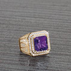 Daniel Steiger Millionaire Amethyst Diamondeau® Ring - Catalog Shot Regal Diamond Jewelry For Formal Occasions, Luxury Gold Cluster Ring With Accent Stones, Gold Jewelry With Rectangular Accent Stones, Luxury Cluster Ring With Cubic Zirconia Gemstones, Gold Amethyst Ring With Diamond Halo Setting, Luxury Cubic Zirconia Cluster Ring With Gemstone, Gold Diamond Ring With Radiant Cut, Luxury Gold Emerald Cut Amethyst Ring, Gold Diamond Ring With Radiant Cut Gemstone