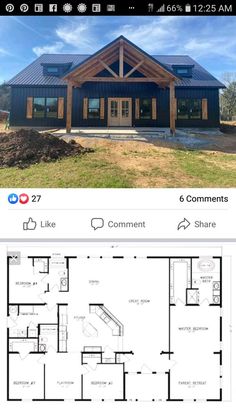 the floor plan for a house with two levels and an open living area in it