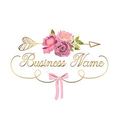 business name with flowers and arrows on the side, in gold lettering that says business name