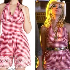 Nwt Red Checkered Western Halter Romper. I Wish This Fit Me But It Is Too Small, Fits Best Between A 2 And 4. Aso On Pretty Little Liars. This Is Great For Summer Or Country Concerts And Can Be Dressed Up Or Down. This Could Also Make For A Great Cowgirl/Farmer Halloween Costume. Bettie Page Outfit, Farmer Halloween Costume, 40s Playsuit, Farmer Halloween, 1940s Halter Top, Retro Plaid Mini Bottoms, 70s Country Babe, Skirt Jumper, Halter Romper