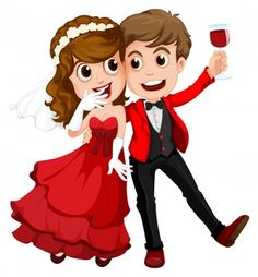 a bride and groom holding a glass of red wine - people characters on separate layers