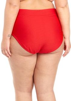 Available in vivacious colors and ribbed for comfort, these high-waisted swim bottoms from TRUE CRAFT are the perfect pair with the ribbed bow front tankini. | TRUE CRAFT Women's Plus Size Solid Rib High Waist Swim Bottoms, 1X Ribbed Bottoms For Vacation, Ribbed Swimming Bottoms For Summer, High Waist Red Swim Bottoms, Red Swimwear With Built-in Bra For Swimming, Red Stretch T-back Swimwear, Red Beachwear Swimwear With Built-in Bra, Red Stretch Swimwear With Built-in Bra, High Waisted Swim Bottoms, High Waisted Swim