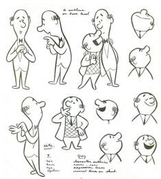 some cartoon characters are drawn in black ink on white paper, and each character has an individual