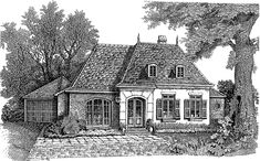 a black and white drawing of a house