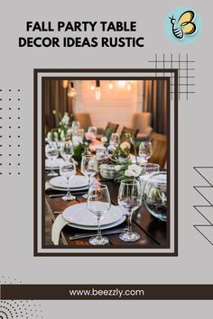 an image of a table set for a party with wine glasses and plates on it