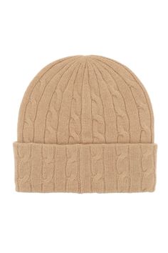 Polo Ralph Lauren beanie hat made from a soft blend of wool and cashmere, featuring a cable-knit design and iconic contrasting embroidered pony on the turned-up edge. One size fits all. Size Info STANDARD Color Detail Beige Made In China Material 90%WO 10%WS Season One fall Season Two winter Product accessories Brand Polo Ralph Lauren Size And Fit Accessory Length = 56 cm, Knitted Cashmere Beanie Hat, Classic Cashmere Soft Knit Hat, Classic Fitted Wool Beanie, Classic Wool Hat With Soft Knit, Classic Wool Soft Knit Hat, Cashmere Soft Knit Beanie, Classic Warm Wool Hat, Classic Knitted Hats, Winter Wool Cable Knit Hat