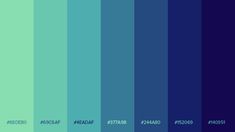 blue and green color swatches with the same hues in each section, from top to bottom