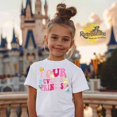 🎉 Make your little girl's special day unforgettable with our stunning "Four Ever a Princess" birthday shirt! This magical design features her favorite princesses and bold, playful text, perfect for a princess-themed birthday celebration. Whether it's her fourth birthday or she just loves princesses, this custom tee will make her feel like royalty! 🎉 With over 7,000 5-star Etsy reviews and as the original kids and baby shop in the UK, open for 10 years, you can trust our small business for qual Princess Birthday Shirt, Disney World Birthday, Magical Design, Magical Princess, Tee Party, Princess Shirt, Fourth Birthday, Custom Tee, Family Shirts Matching