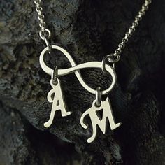 Personalized Infinity Necklace Double Initials Sterling Silver M Images, M Name, A And M, Muka Lelaki, Letters Necklace, Infinity Necklace Silver, Futurisme Retro, Alphabet Images, Infinity Sign