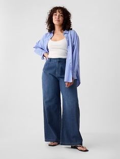 365 High Rise Denim Trousers | Gap Gap Bottoms With Five Pockets For Fall, Gap High Waist Relaxed Fit Jeans, Gap High Waist Jeans For Fall, Fall Denim Bottoms By Gap, Gap Dark Wash Wide Leg Bottoms, Gap High Rise Pants For Fall, Relaxed Fit Medium Wash Wide Leg Pants For Work, Chic High Rise Gap Bottoms, Gap Pants With Pockets For Fall