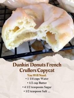 an advertisement for dunkin'donuts french crullers copycat with instructions